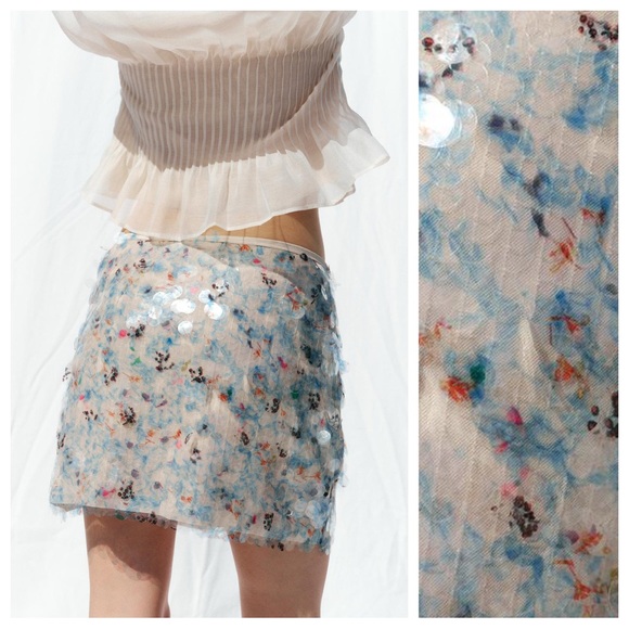 NWT. Zara Raw Blue Sequin Short Skirt. Size S. - Picture 5 of 12